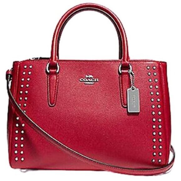 Coach F77910 Surrey Carryall with Border Rivets, Bright Cardinal/Silver - Picture 1 of 6